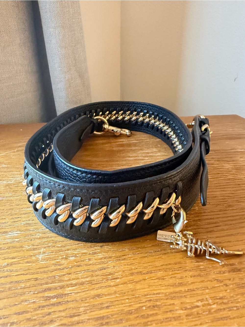 RARE COACH REXY Black Leather Gold Chain Bag Strap